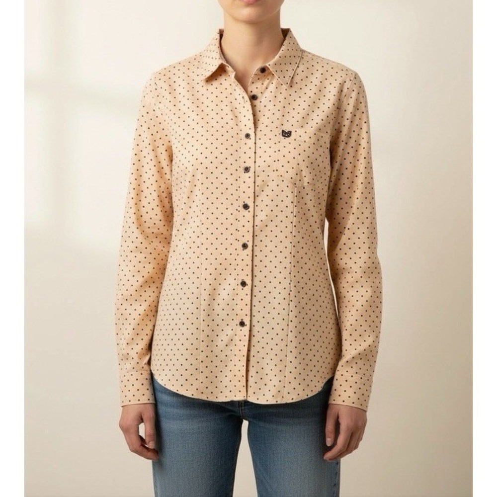 Cinch Button Down Shirt Women XL Yellow Polka Dot Long Sleeve Western Cotton